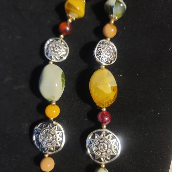 Vintage Boho Style Necklace Multicolored Beads Sunburst Coin Accents 23” Length - Picture 4 of 4